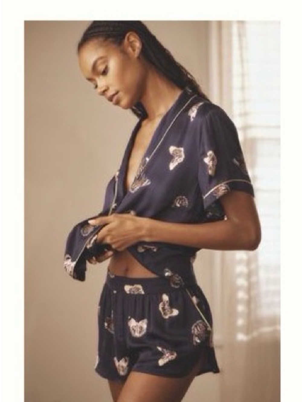 Anthropologie Navy Butterfly-Print Short Pajama Set - Picture 2 of 16